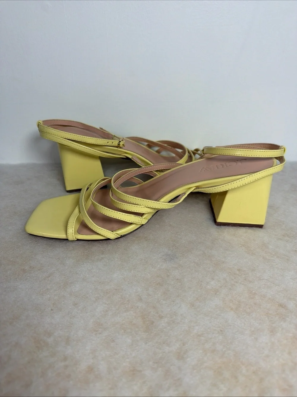 J.CREW Women's Layne Yellow Strappy-Sandal Leather Heels Size 10